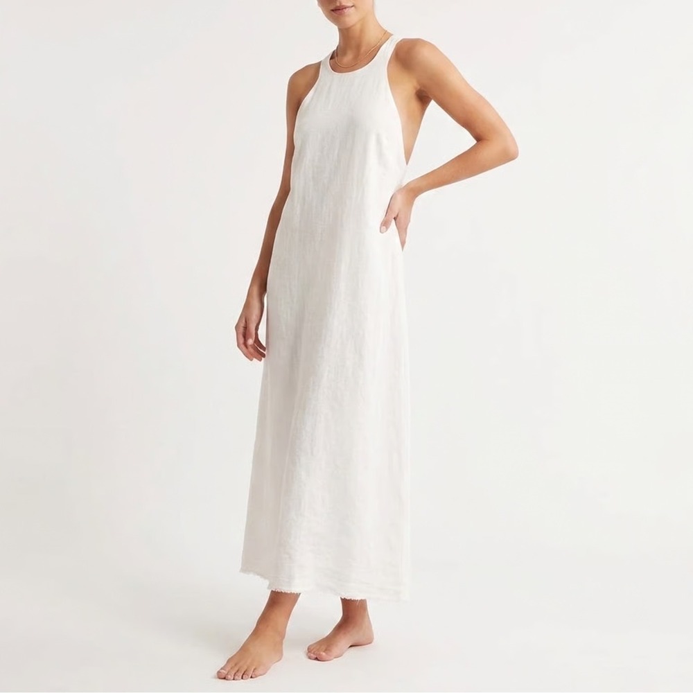 Little Moon Aritzia Aries White AirPlush Organic Cotton Gauze Midi Dress XS NEW